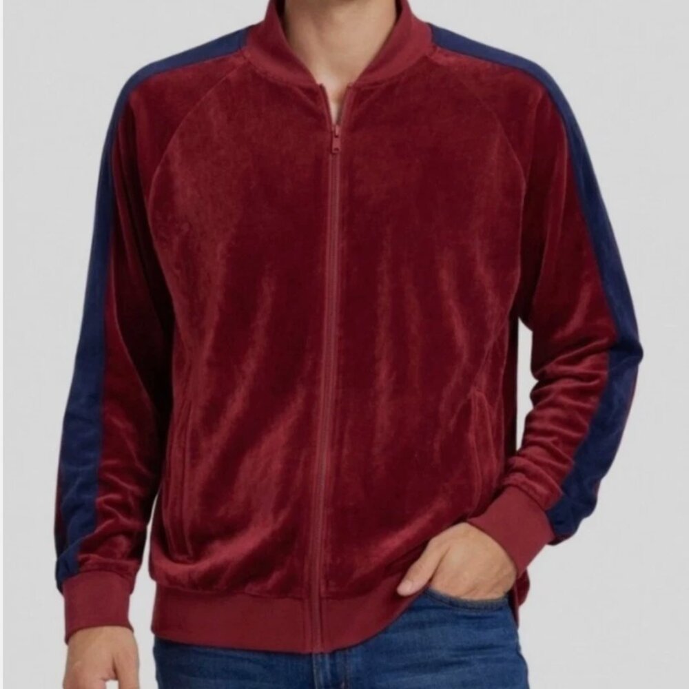 AGTAWH Men ST. Moritz Powder Red Velour Bomber Jacket Full Zip Size XL